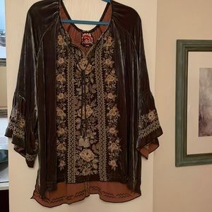 Johnny Was Marushka Velvet Flare Sleeve Blouse XXL